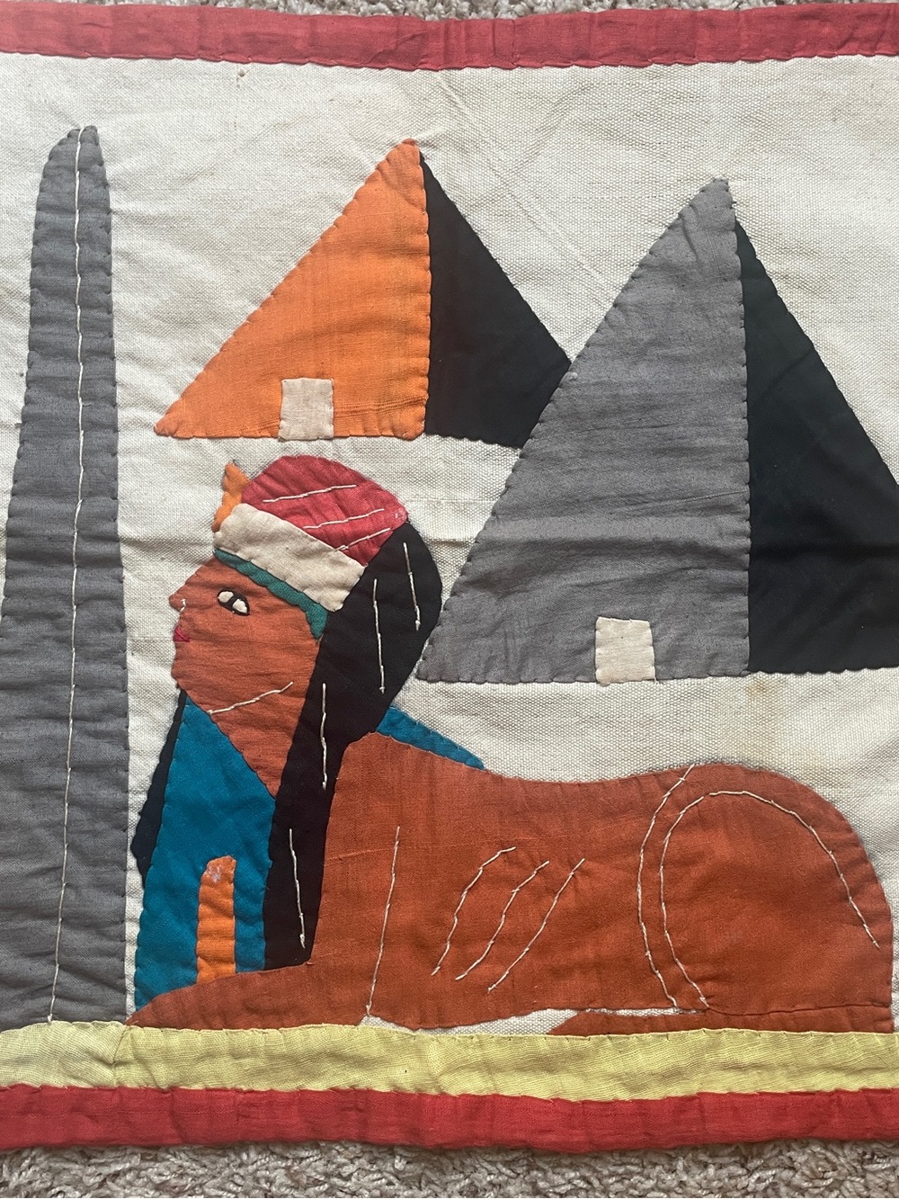Vintage Egyptian Handmade Textile Folk Art Wall Hanging